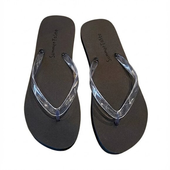 Women's Flip Flops with Clear Jelly Straps - Comfortable Minimalist Thong Sandal - Picture 2 of 8